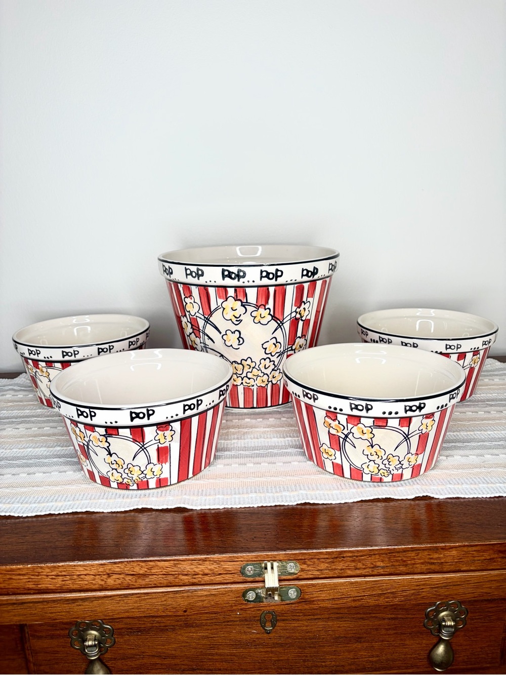 Vintage Popcorn Stripe Ceramic Serving Set